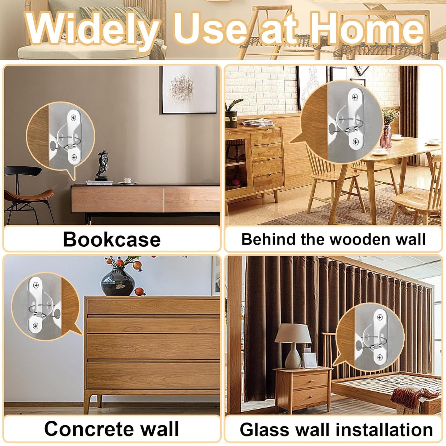 Furniture Anchors (12 Pack) for Baby Proofing & Pet Protecting, Furniture Straps Anti Tip Furniture Wall Anchor Securing 400 lbs/Keep Baby Pet Safety from Falling Furniture, Earthquake Straps