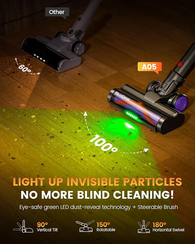 AlloyMove Cordless Vacuum Cleaner, 550W 50KPA 80Mins Self-Standing Cordless Vacuum for Home, With Wall Mount Charging/LED Display/Anti-Tangle Brush Stick Vacuum for Carpet/Pet Hair/Hardwood Floor, A05