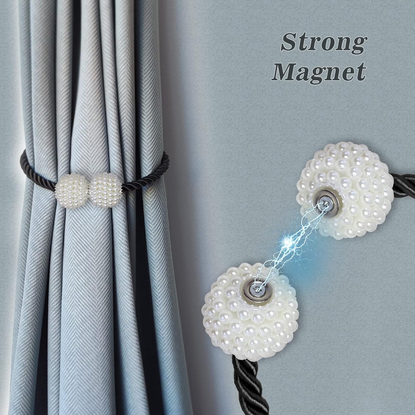 Hion Magnetic Curtain Tiebacks Gray Blue 6 Pack, Curtain Tiebacks Buckles Holdbacks Holders Hooks Clip for Home Bedroom Office Decorative Thick or Thin Curtain