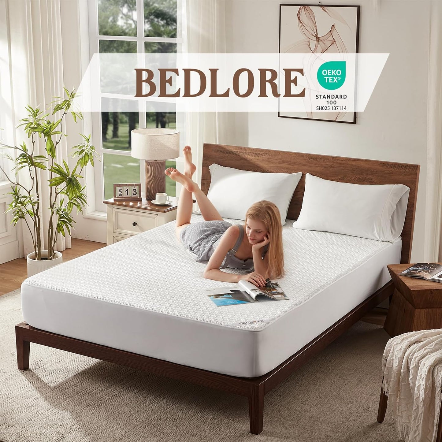 BEDLORE Full Size Mattress Protector, Waterproof Noiseless Mattress Cover with Stretchable Pockets for 6-15 inches Mattress, Soft Breathable Mattress Pad for College Dorm (White)