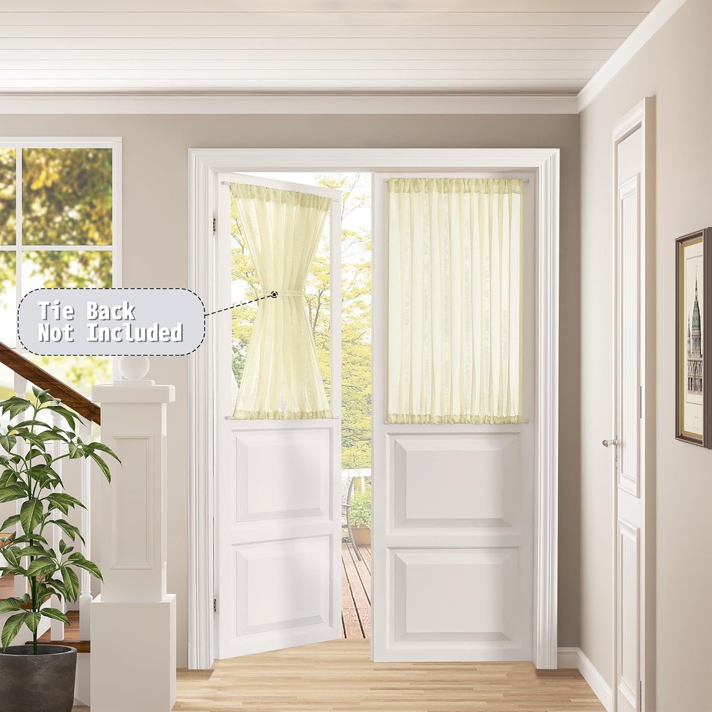 Tollpiz Short Sheer Door Curtain Closet Linen Textured Curtain Sheers Doorway Light Filtering Voile Patio Door Rod Pocket Curtains French Door, 54 x 54 inches Long, Transparent Yellow, Set of 1 Panel