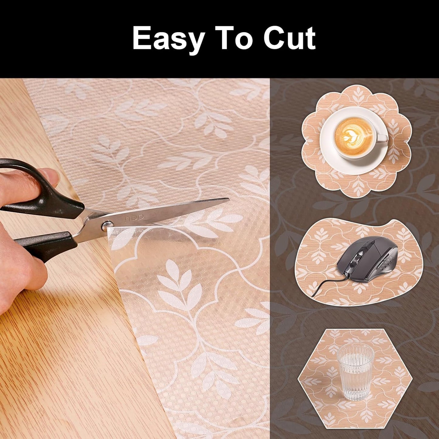 Cooyes Drawer and Shelf Liner, Non-Adhesive Shelf Liners for Kitchen Cabinets, Thick Strong Grip Mats for Desk, Shelves, Bathroom Drawers, Fridge, Cabinet Protection