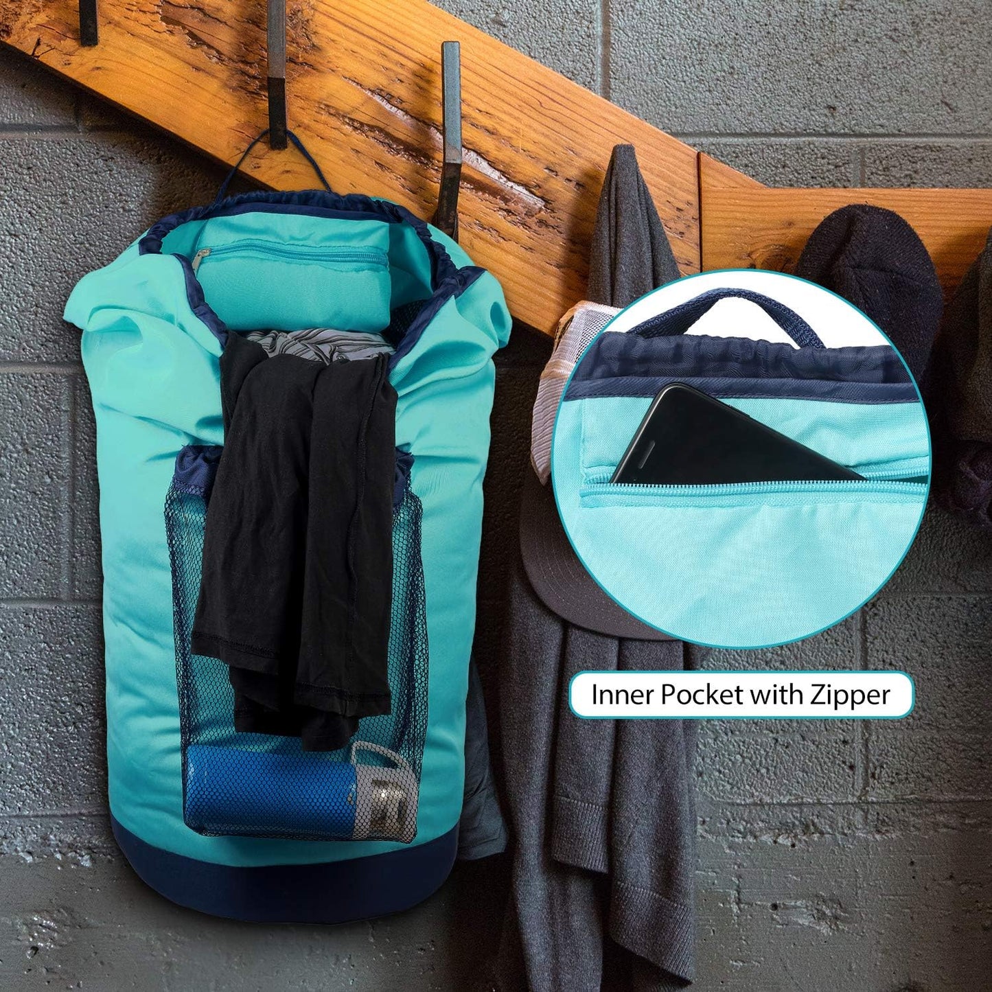 Dalykate Laundry Backpack with Shoulder Straps and Mesh Pocket Durable Nylon Clothes Hamper Bag with Drawstring Closure for College, Travel, Laundromat, Apartment