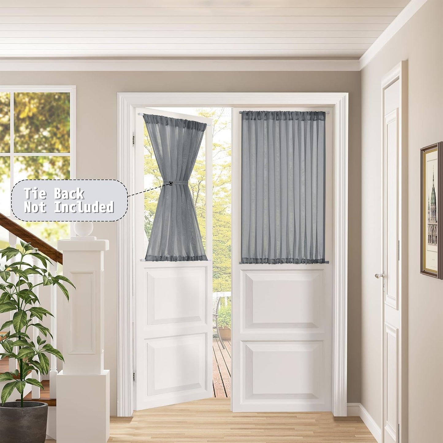 Tollpiz Short Sheer Linen Textured Curtain Sheers Doorway Light Filtering Voile Patio Glass Door Rod Pocket Curtains French Door, 54 x 54 inches Long, Dark Grey, Set of 1 Panel