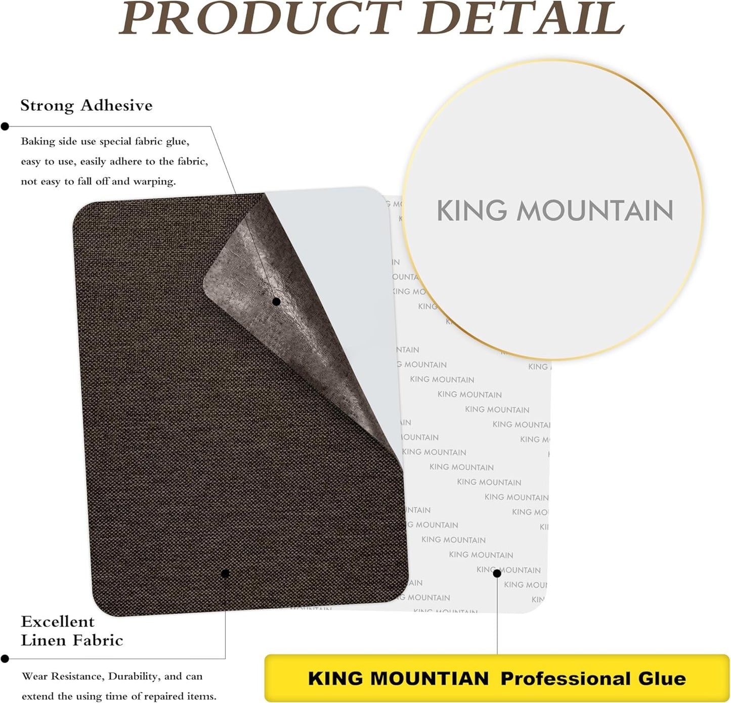 KING MOUNTAIN Coarse Linen Repair Patches, Self-Adhesive Linen Fabric Patches, 8X11 inch 2 PCS, Multi Color, Can be Used for Linen Sofa Repair and Linen Clothes Repair(8" x 11"-2PCS,Chocolate Brown)