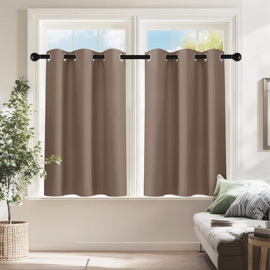 PONY DANCE Kitchen Window Curtains Short 36 inch Length, Blackout Privacy Half Window Drapes for Bedroom Bathroom Dining Living Room Cafe Office(2 Panels, W 42 x L 36 inches, Mocha)