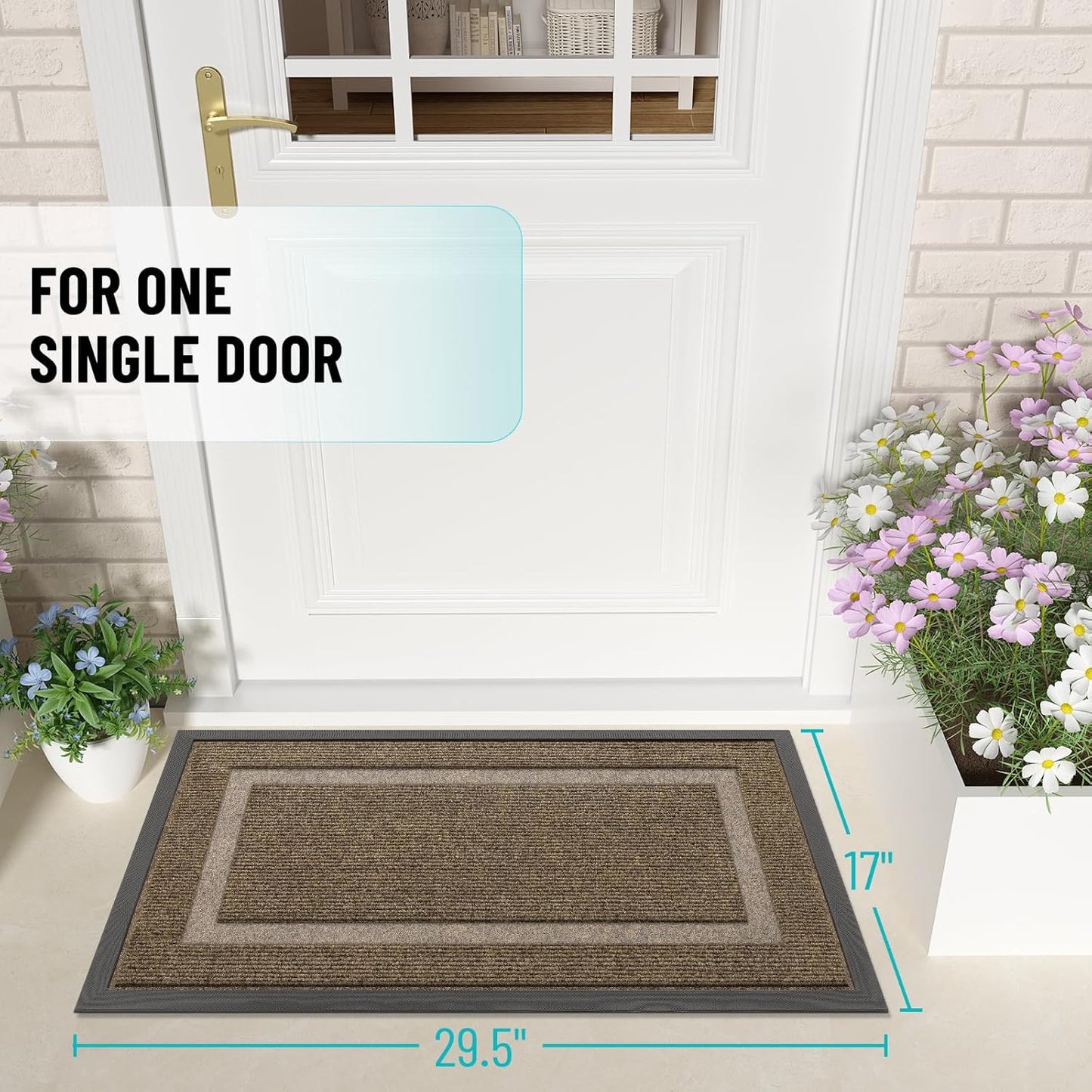 OLANLY Front Door Mat Indoor Outdoor Entrance, Waterproof All-Season, All-Weather Doormat, Sturdy Natural Rubber, Fade Resistant, Low Profile, Easy Clean Patio Porch Entryway Mat, 29.5x17, Brown