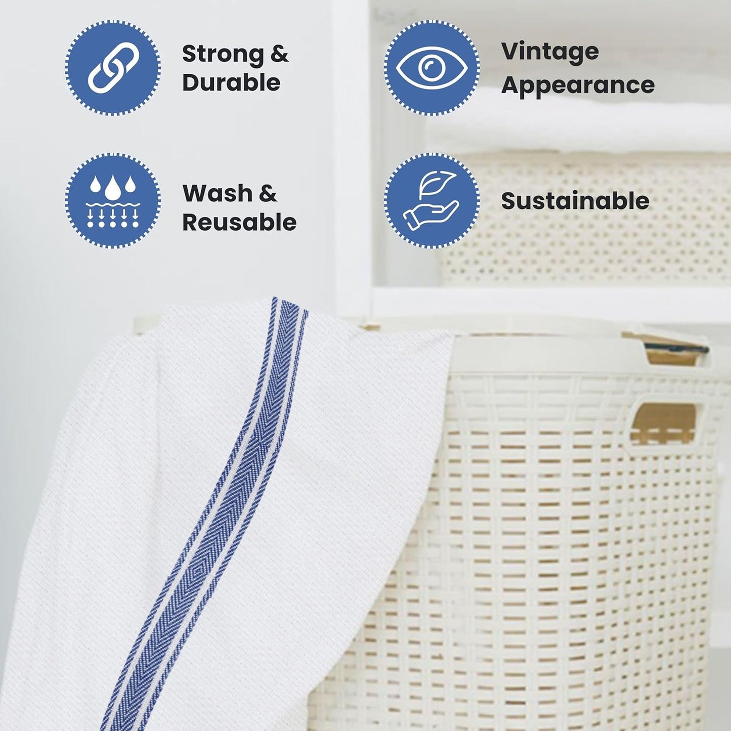 WHITEWRAP Kitchen Dish Towels for Kitchen, Highly Absorbent for Drying and Cleaning, Durable and Soft Tea Towels – 6 Pack, 100% Ring Spun Cotton 15 x 25 Inches – Blue