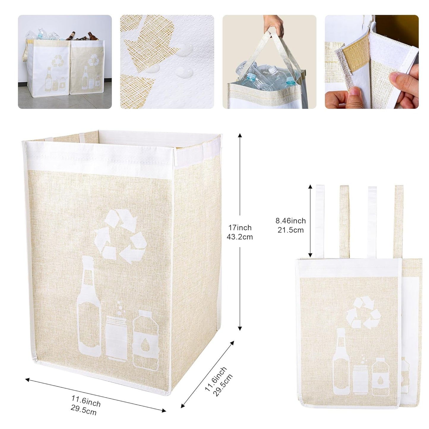 Recycle Waste Bag for Kitchen Home- Indoor Recycling Bins Trash Sorting Organizer, Reusable and Waterproof, Yellow, 4 Pack