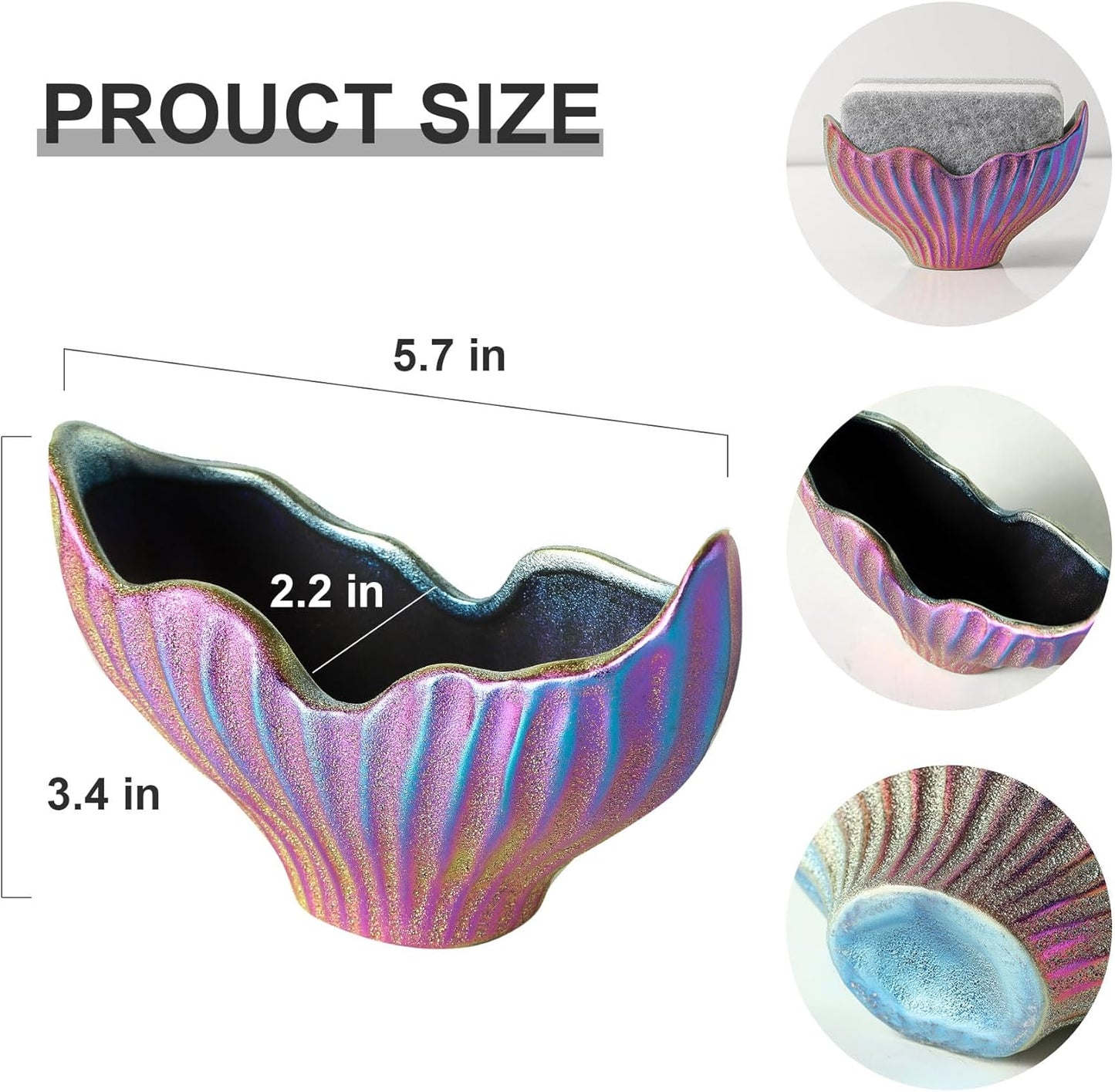 Sponge Holder for Kitchen Sink, Ceramic Dish Sponge Holder with Fishtail Design, Sink Caddy Organizer for Countertop, Farmhouse Kitchen Decor, Compact Counter Dish Caddy (Rainbow)