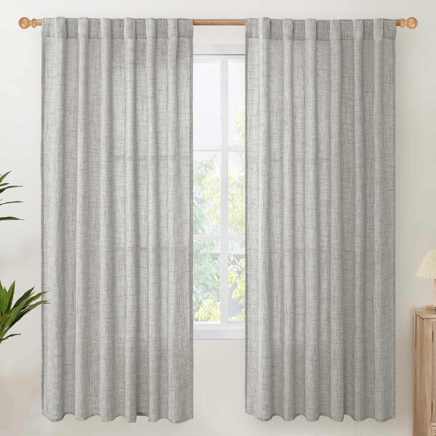 YoungsTex Dark Grey Linen Semi Sheer Curtains 2 Panels for Living Room, Light Filtering Window Treatments Textured Privacy with Back Tab Rod Pocket for Bedroom, 52 X 72 Inch