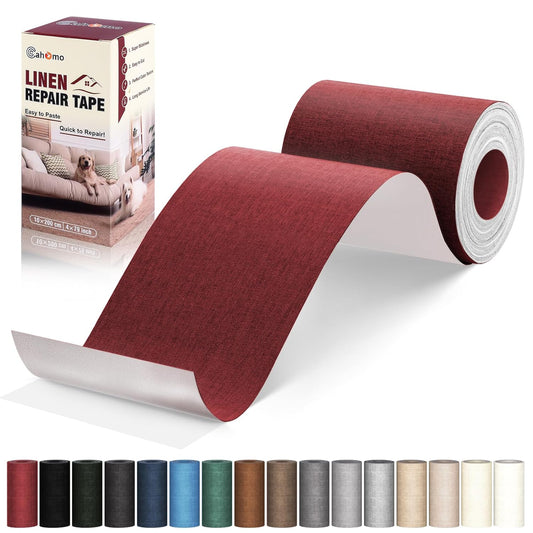 Linen Repair Tape 4x79 inch, Self Adhesive Fabric Patches, Linen Patch Tape Kit, Fabric Repair Tape for Couch Sofas, Headboards, Chairs, Pillows, Curtains, Couches - Dark Red