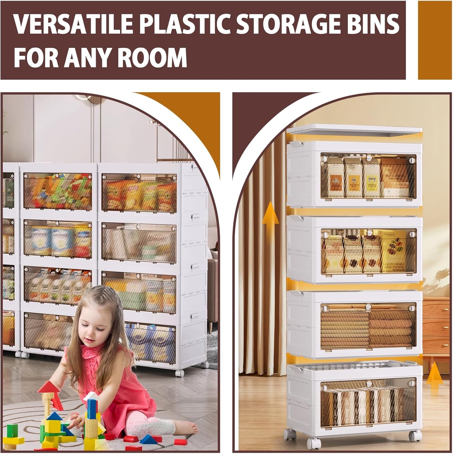 QudraKast 4-Tier Stackable Plastic Storage Bins - 67QT Stackable Storage Bins - Closet Organization Suitable for Bedroom, Organization and Boxes for Study, Toy Room, Office