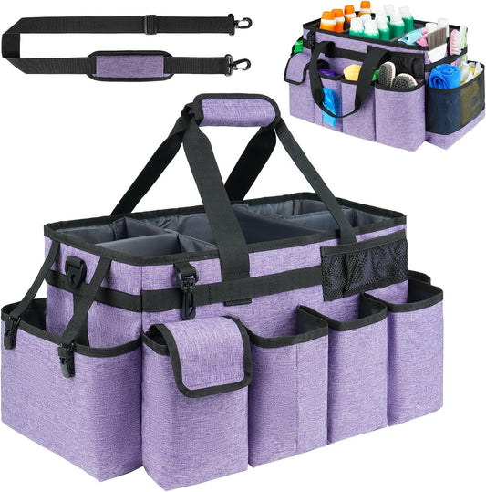 Cleaning Caddy Bag,Extra Large Cleaning Supplies Organizer with Handle for Housekeepers,Purple