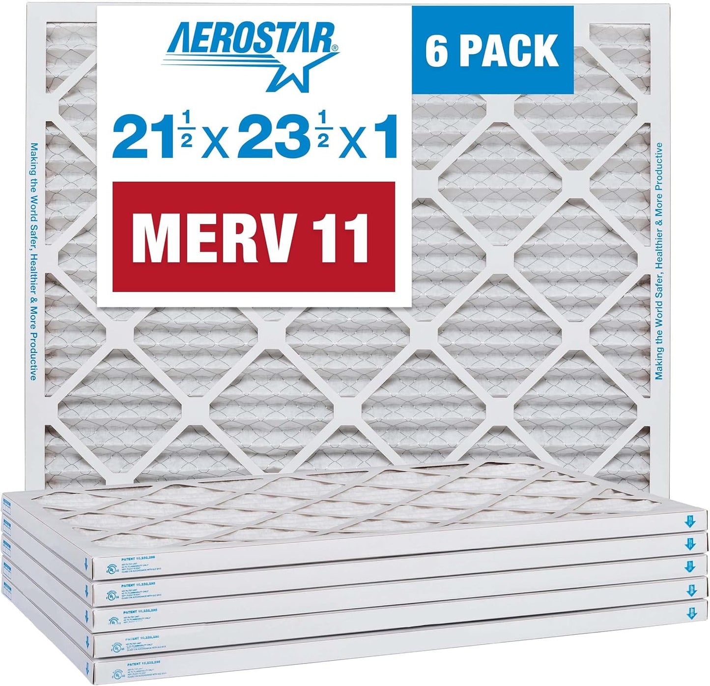 Aerostar 21.5x23.5x1 MERV 11-6 Count - Pleated Furnace & Air Conditioner Filters - Removes Dust, Cold & Flu Germs, Lint, Mold, Pet Dander, Allergy-Causing Pollen, Smog & Smoke
