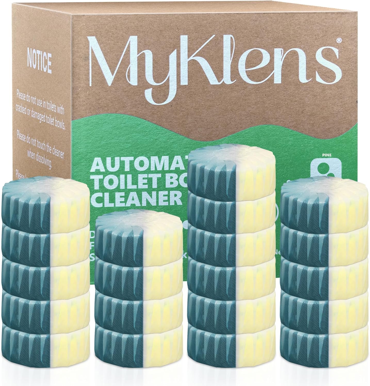 Toilet Bowl Cleaner Tablets, Automatic Toilet Bowl Cleaners, Long-Lasting Toilet Tabs Drop in Tank for Deodorizing & Descaling, Green & Yellow, 20 Packs