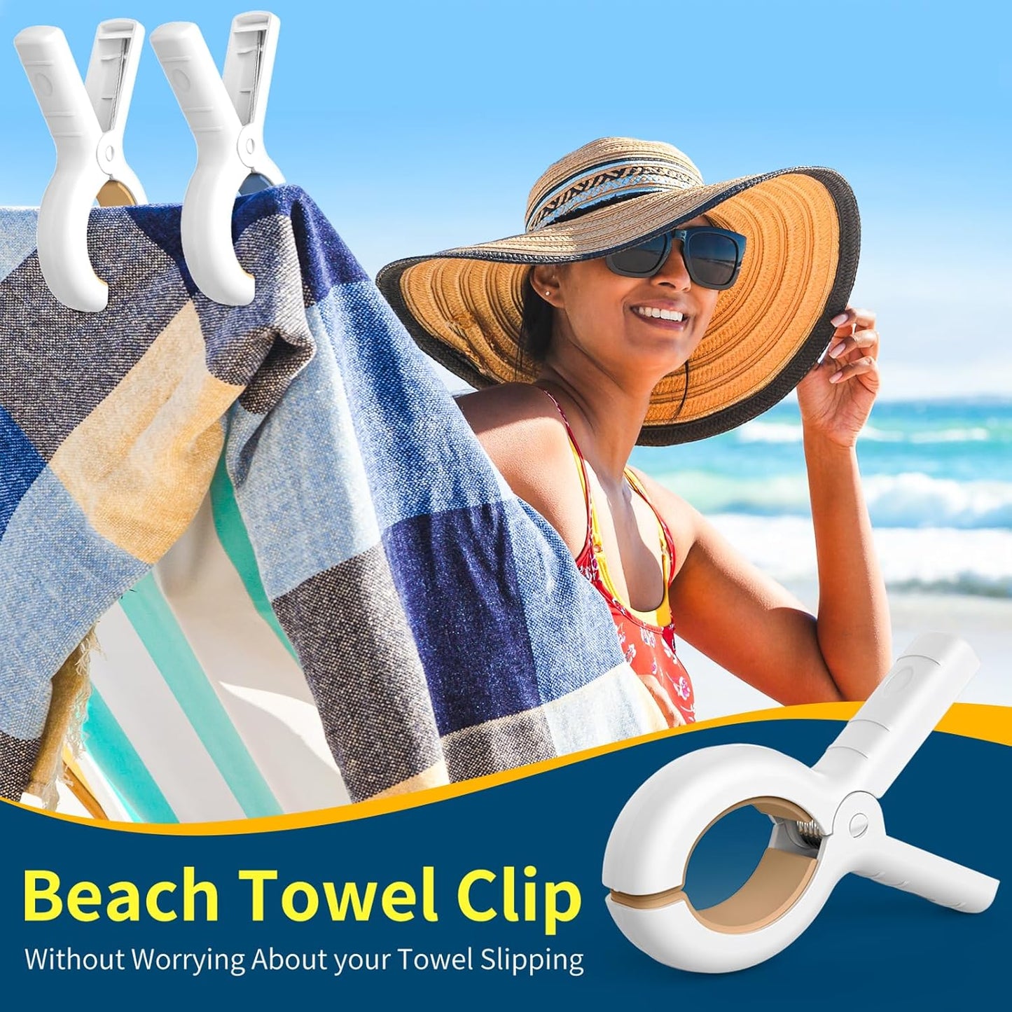 Senbowe Extra Large 6 Pack Beach Towel Clips, 5.1 Inch Pool Chair Clips,Heavy Duty Plastic Clothes Pins,Quilt Drying Clips,Windproof Clothes Clips,Keep Your Towel,Blankets to Dry on Clothesline
