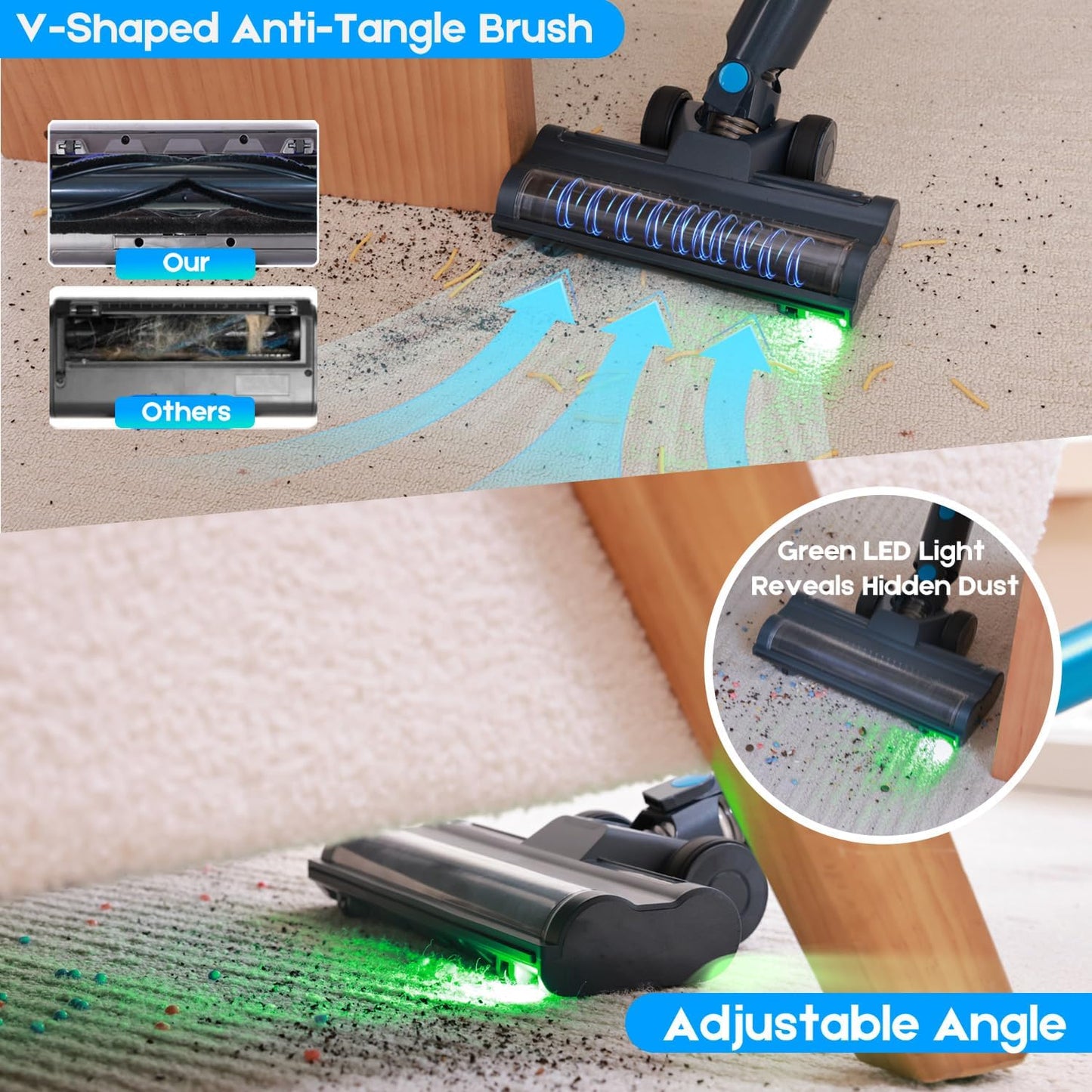 Cordless Vacuum Cleaner, 400W/45kPa/55Mins-8-in-1 Stick Vacuum Cleaners for Home Rechargeable for Pet Hair/Rugs/Hardwood | 1.2L Dustbin, Anti-Tangle | Self-Standing, Ideal for Car, Apartment