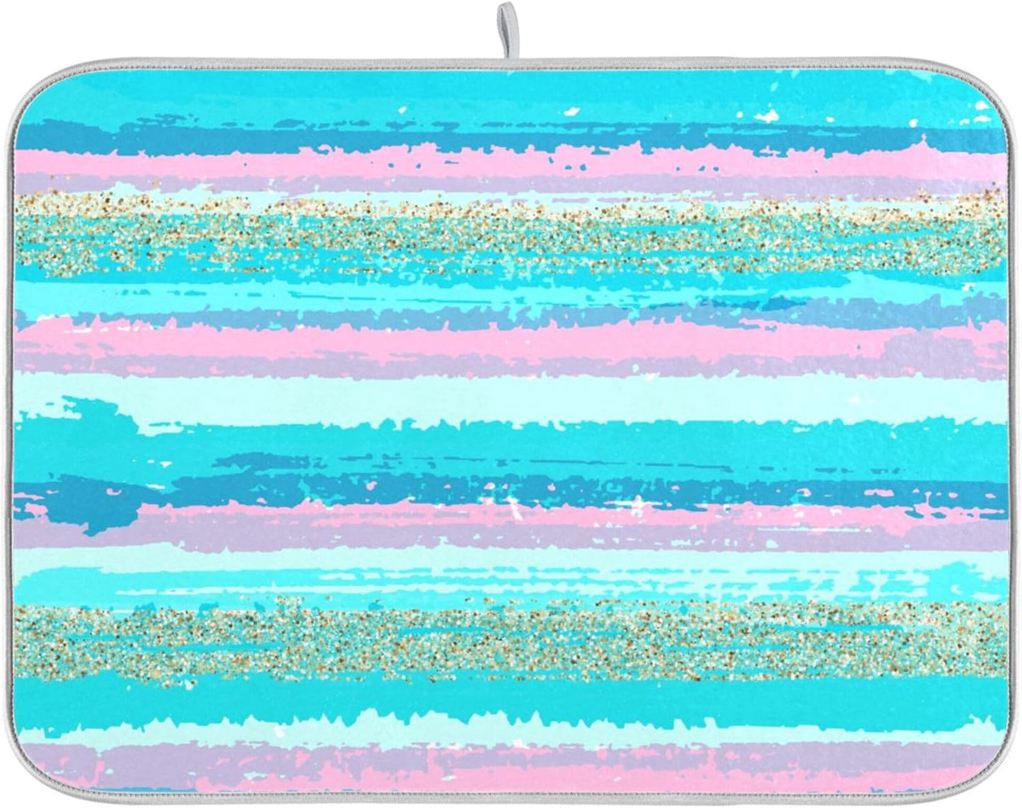 Turquoise Stripe Dish Drying Mat for Kitchen Countertop 18x24 Rectangle Teal Aqua Large Drying Mat Reusable Quick Dry Dish Sink Absorbent Mats Dishwasher Easy Clean Decorative Home Decor Essentials