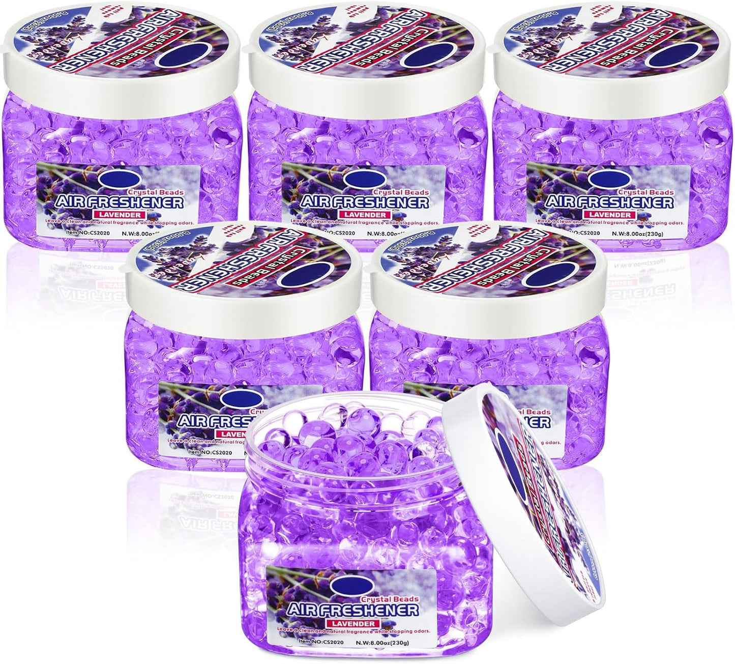 6 Pcs Air Freshener Gel Beads Bulk Odor Eliminator Beads Odor Removing Gel for Home, Bathrooms, Cars, Boats, RVs, Pet Areas, Room, Toilet 8 oz (Purple Lavender)