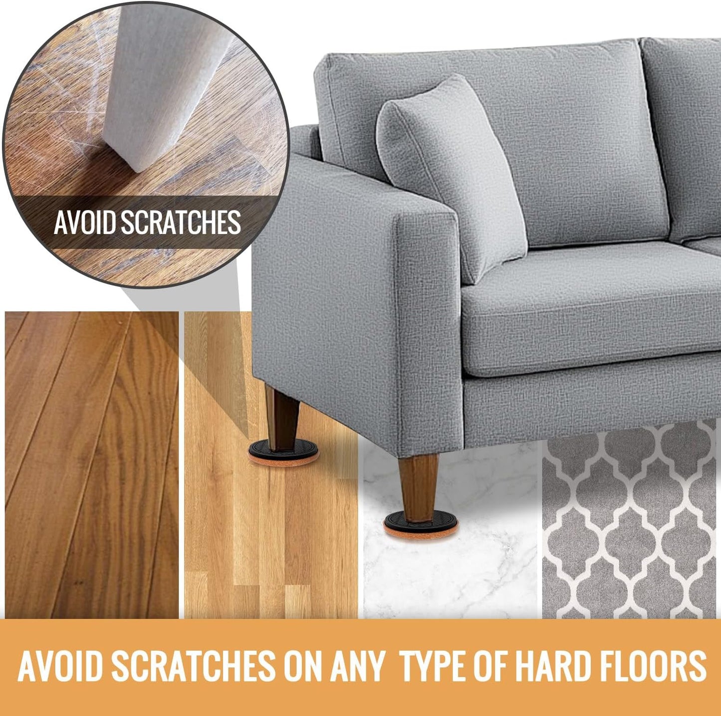 Felt Furniture Sliders for Hardwood Floors, PISAO 16 PCS 3 ½” Heavy Duty Furniture Movers - Unique Non-Scratch Design, Thick Felt Pads for Hard Surfaces, Move Large Furniture Easily