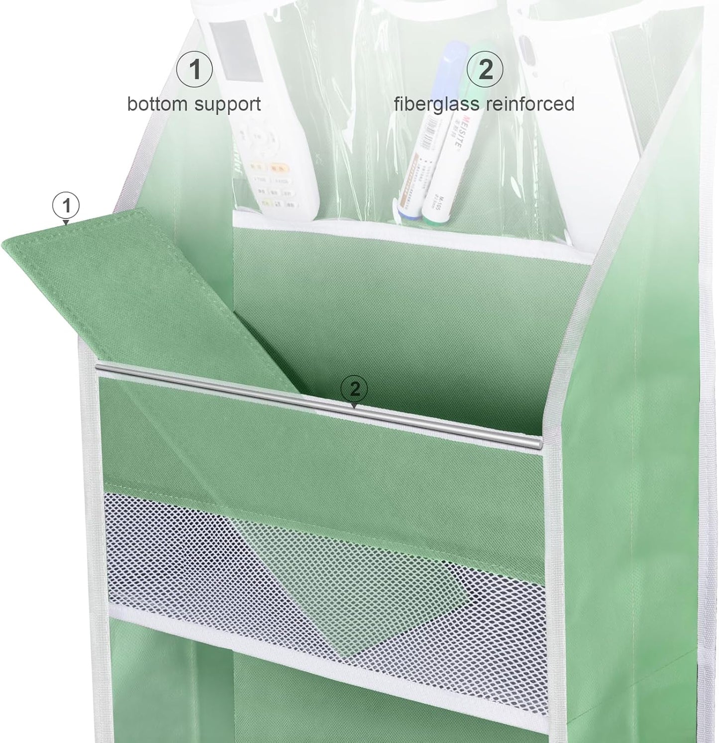 Univivi 6-Shelf Over Door Hanging Organizer Fabric Baby Door Storage with 5 Large Pockets and 3 Small PVC Pockets Wall Mount Hanging Storage Organizers for Baby Essential (Green)