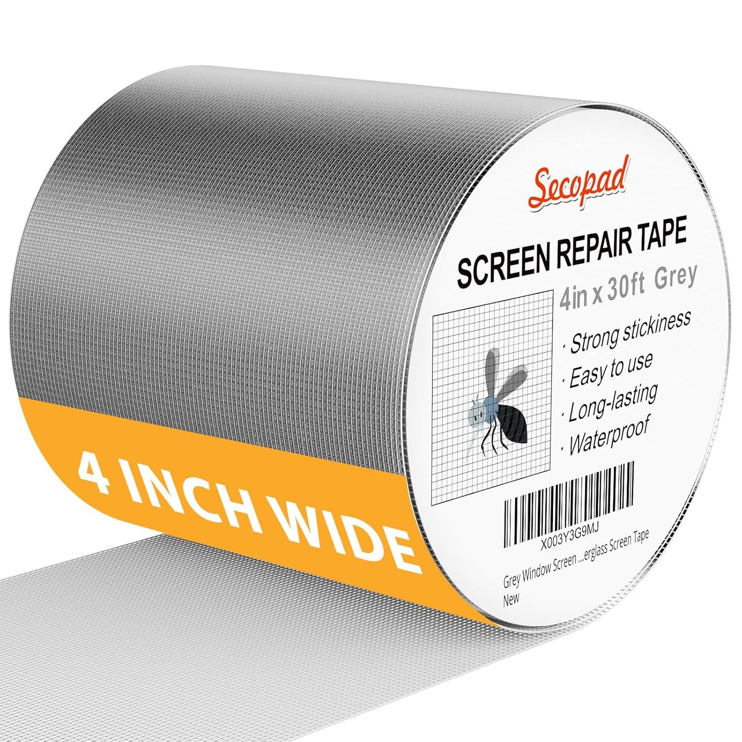 Grey Window Screen Repair Kit, 4 in X 30 FT (360IN) Screen Repair Tape for Windows or Doors, Strong Adhesive Fiberglass Mesh Patch Tape