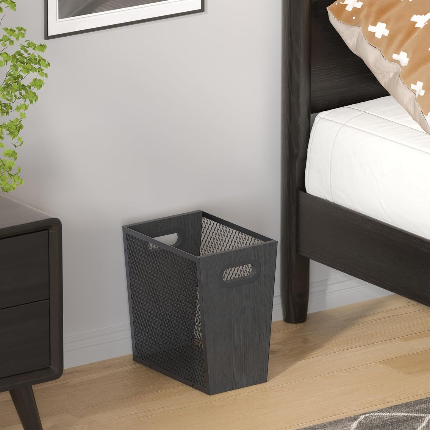 Piskyet Black Office Trash Can for Near Desk,4.5 Gallon Unique Wood Bedroom Garbage Can,Vintage Wastebasket with Handle, Decorative Trash Can for Home Office,2pack 10.8" L x 7.8" W x 11.8" H