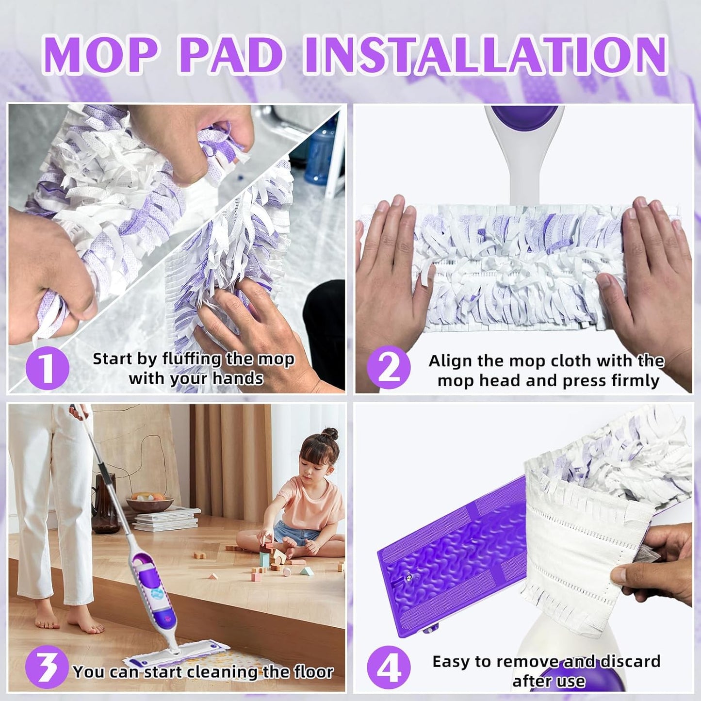 60 Count Disposable Power Mop Refills for Swiffer Power Mop, Extra Absorbent, Traps Dust & Hair, Fits All Swiffer PowerMop Models, PowerMop Wet Pads Rifill for Floor Cleaning