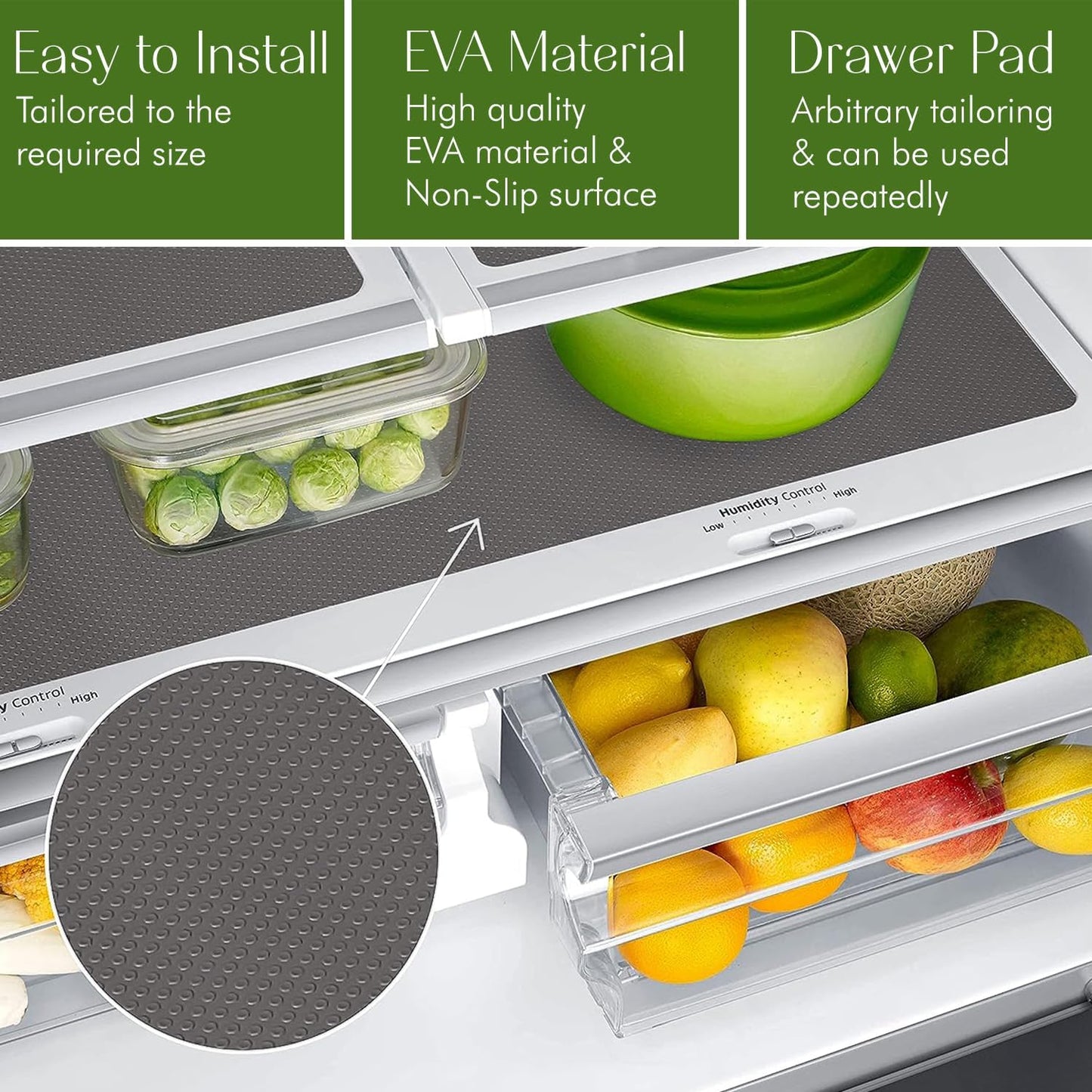 EVALAND 17.7" x 33 FT Non-Slip Shelf Liner, Non-Adhesive, BPA-Free, Waterproof Pantry Liner for Shelves, Easy to Cut, Oil-Proof Shelf Liners for Kitchen, Cabinets, Drawers, Refrigerator, Grey