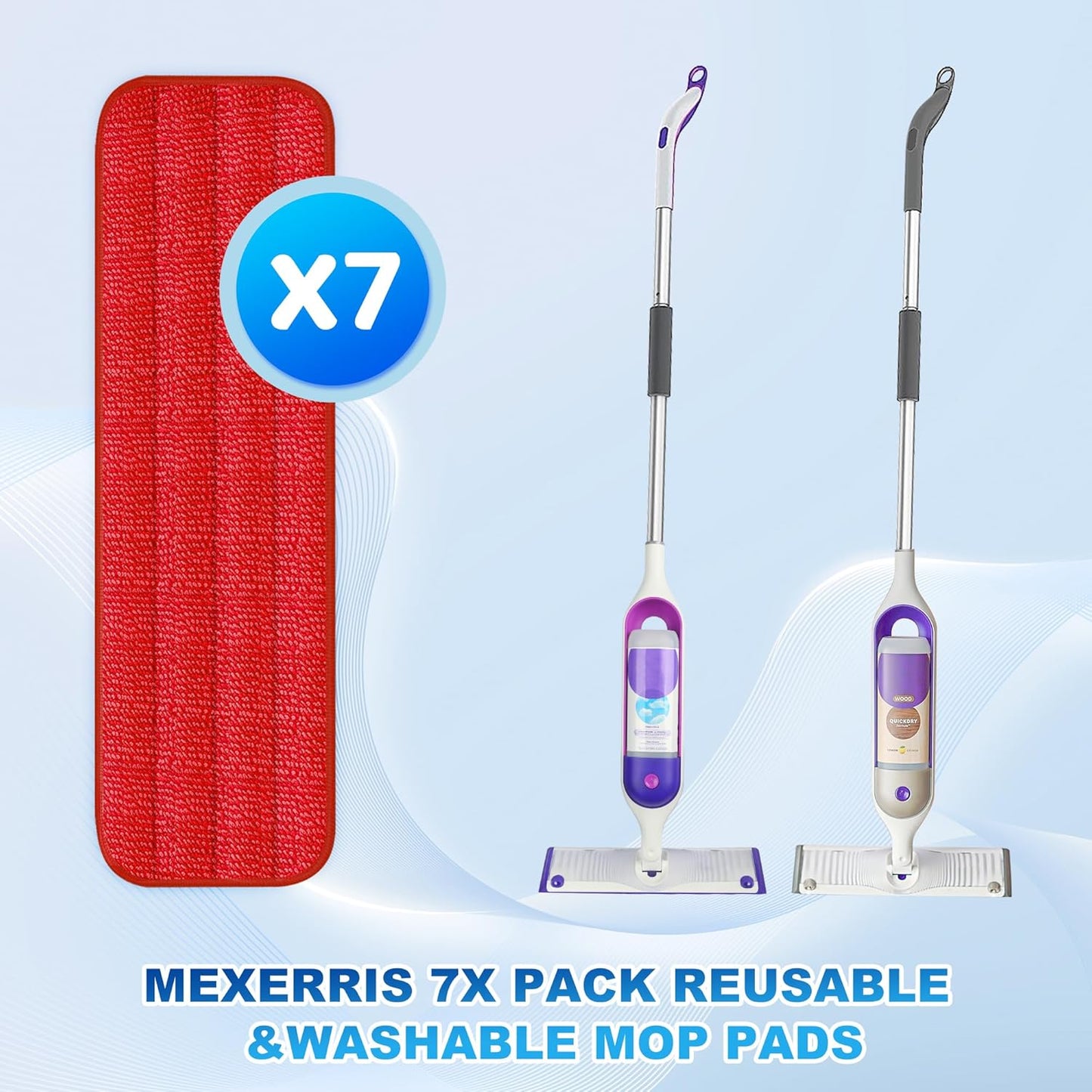 7 Count Reusable Mop Pads for Swiffer PowerMop - MEXERRIS Microfiber Wet PowerMop Pads Refills Machine Washable Hard Wood Floor Mop Pads Replacement for 13''-15'' Spray Floor Mops