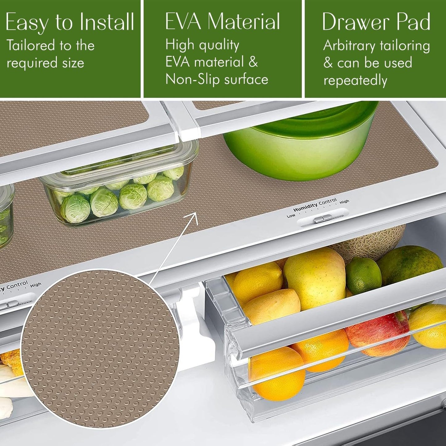 EVALAND 17.7" x 33 FT Non-Slip Shelf Liner, Non-Adhesive, BPA-Free, Waterproof Pantry Liner for Shelves, Easy to Cut, Oil-Proof Shelf Liners for Kitchen, Cabinets, Drawers, Refrigerator, Beige