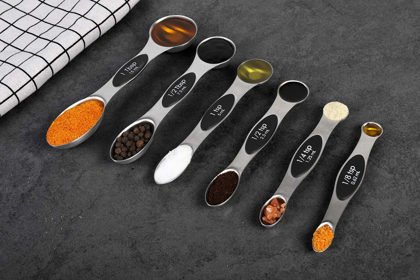 Magnetic Measuring Spoons Set of 6 Stainless Steel Dual Sided Stackable Teaspoon for Measuring Dry and Liquid Ingredients