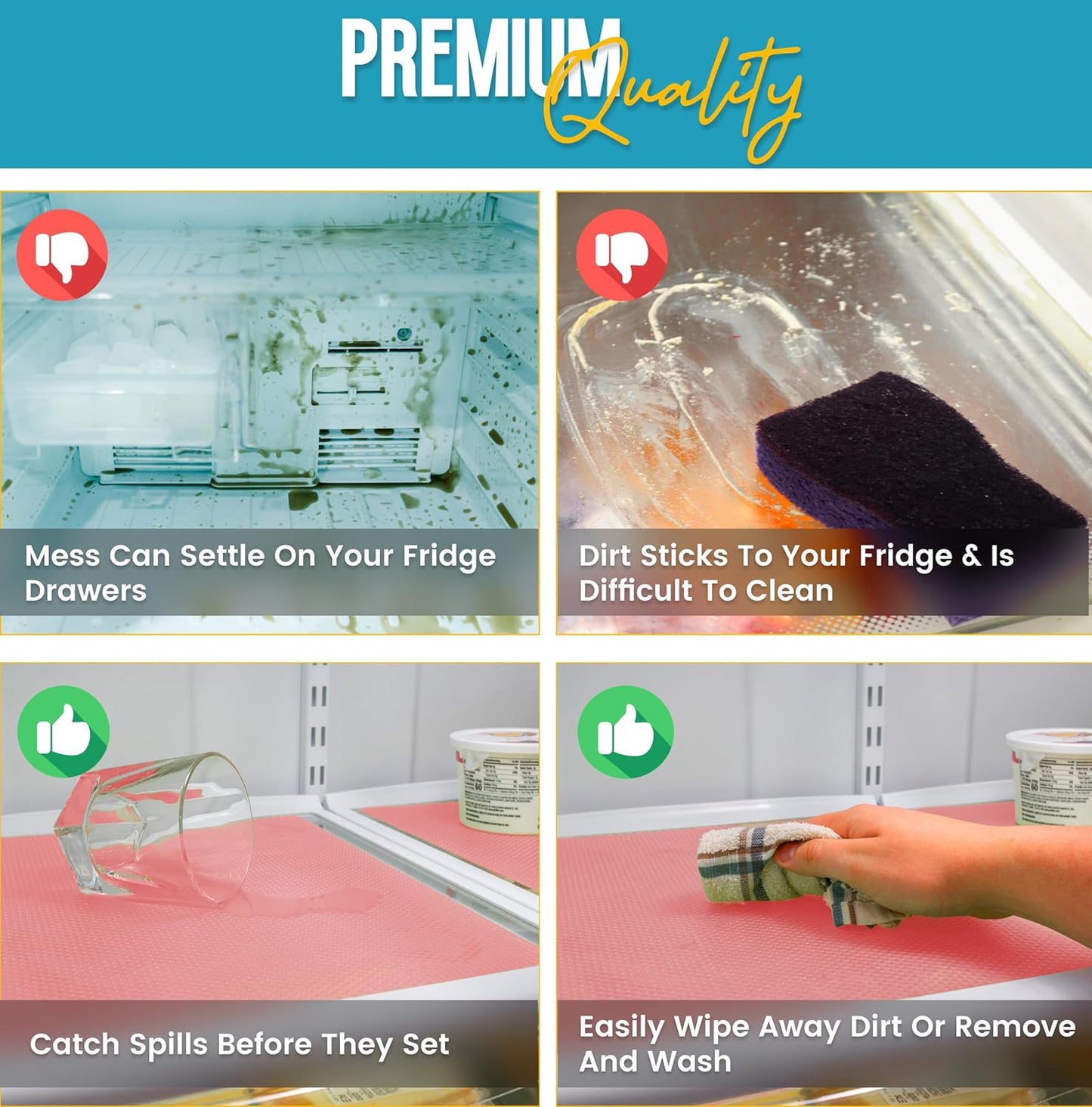 Refrigerator Liners for Shelves (8 Pack) by Linda’s Essentials - Non-Adhesive Shelf or Drawer Liner, BPA-Free Fridge Mats for Kitchen & Cabinets, Easy to Clean, Ideal Household Essentials (Pink)