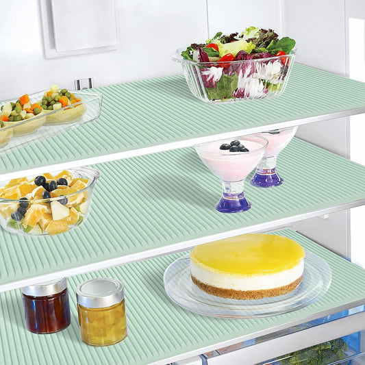 Non-Slip Silicone Refrigerator Liners for Shelves, Reusable Washable Fridge Shelf Drawer Liners, Cuttable Waterproof Oilproof Fridge Liner for Glass Shelve Kitchen Cabinet Drawer Mats (Green, 1 Pack)