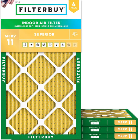 Filterbuy 14x28x1 Air Filter MERV 11 (MPR 1200) Allergen Defense Replacement (4-Pack), Electrostatic Pleated HVAC AC Furnace Filters, Made in USA (Actual Size: 13.50 x 27.50 x 0.75)