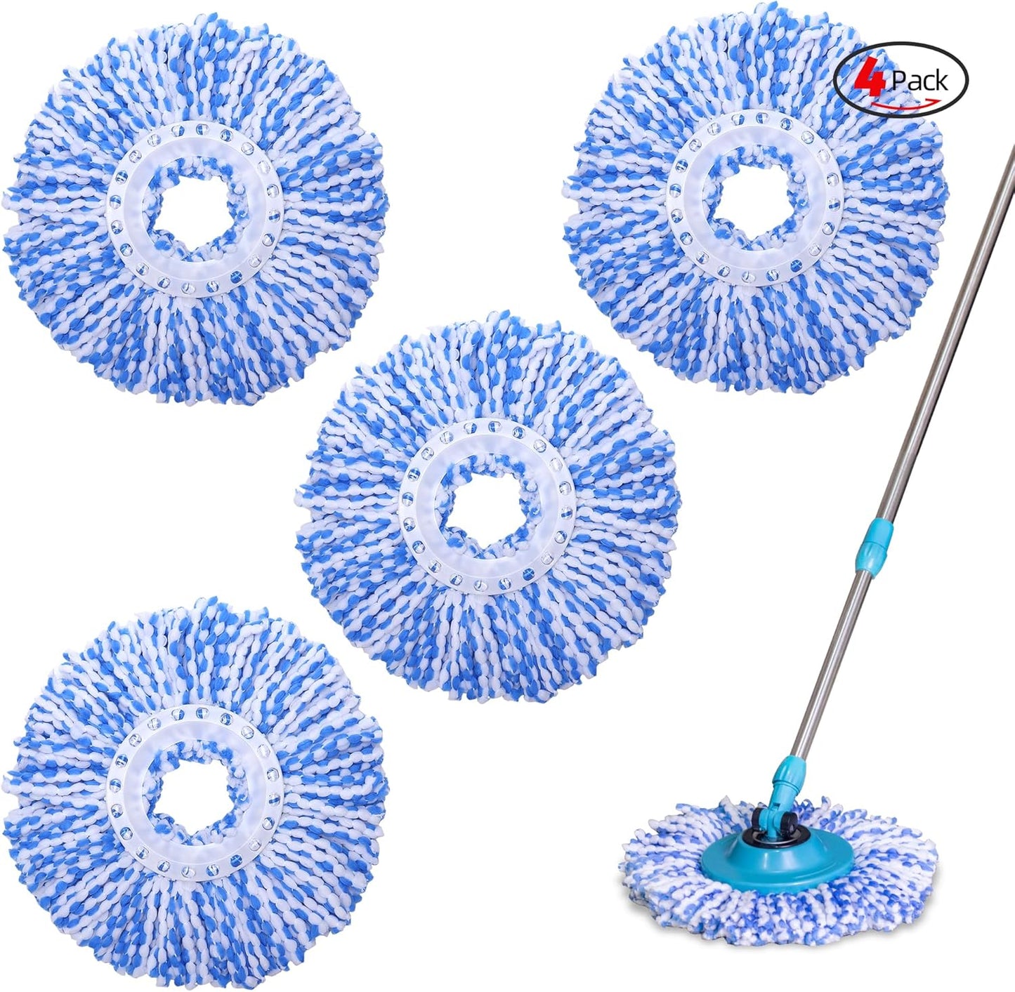 Mop Replacement Heads - 4-Pack Blue Microfiber Replacement Mop Heads Universal for 360°Spin Magic Mopping,Round Shape Standard Size