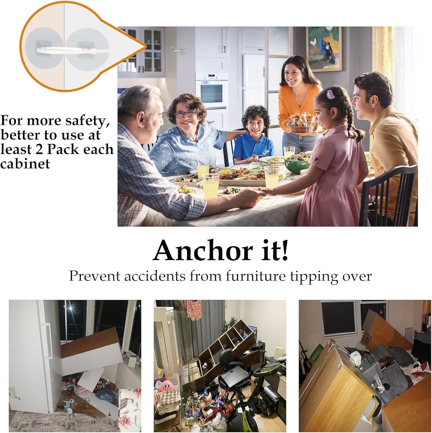 Furniture Anchors No Drill Upgraded Furniture Straps for Baby Proofing, Self-Adhesive Secure 168 Pound Furniture Prevent Falling Anti Tip Earthquake Straps for Child Safety（26pack）