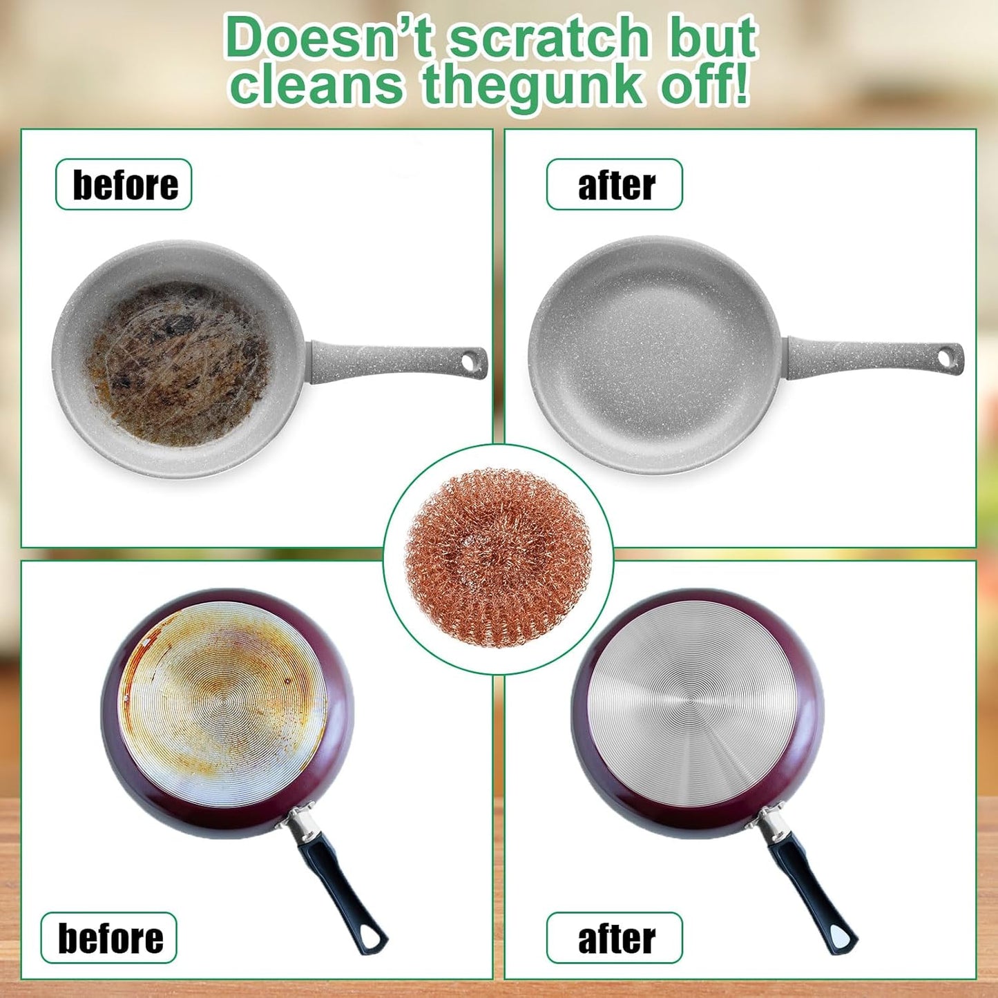 Hushee 50 Pack Copper Coated Scourers Rust Resistant Scrubbing Scouring Pad with 1 Pair of Rubber Household Cleaning Gloves Heavy Duty Copper Mesh Scourer for Dishes, Pots, Pans, and Ovens