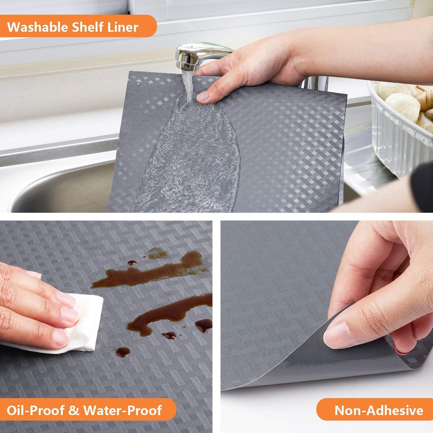 Shelf Liners for Kitchen Cabinets Refrigerator Liners Waterproof Kitchen Cupboard Liner Durable Plastic Drawer Mats EVA Material Non Adhesive Fridge Liner for Shelves (23.6 x 157.4 inches, Gray)
