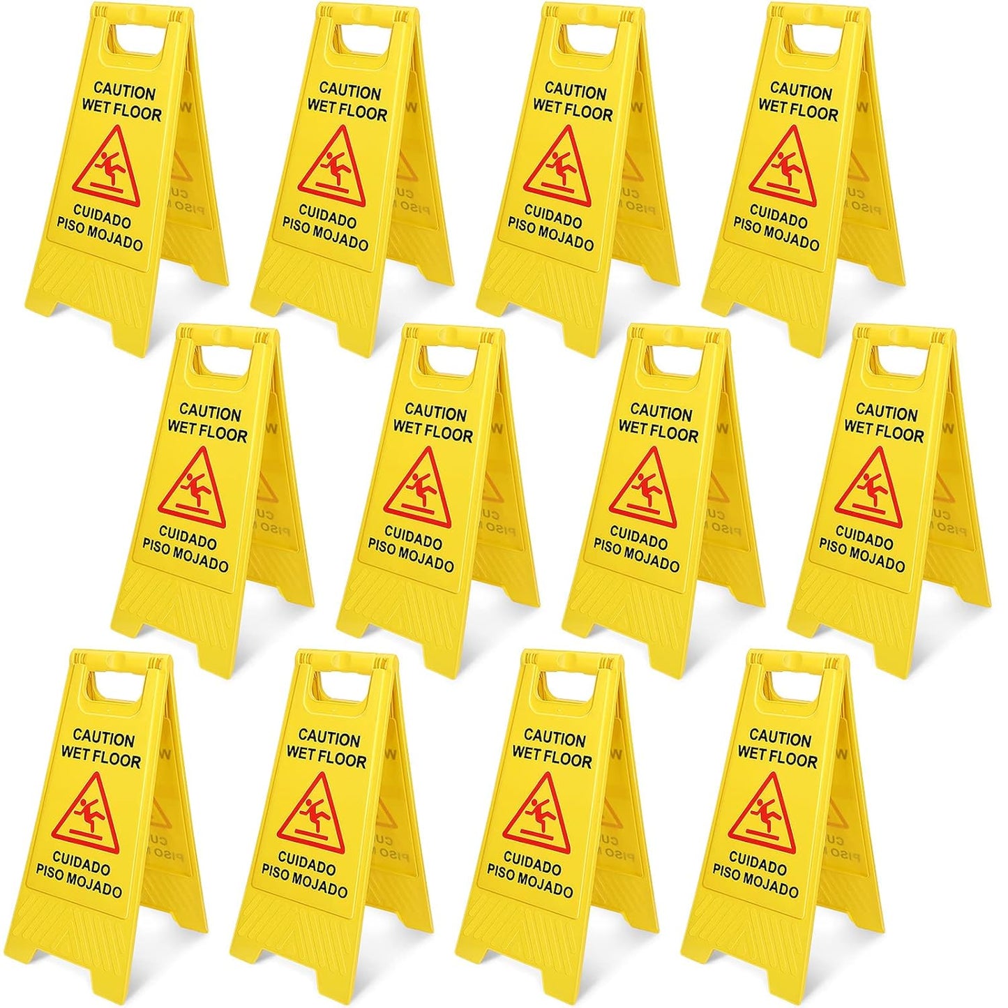 Macarrie 12 Pack Caution Wet Floor Sign Wet Floor Double Sided Cuidado Piso Mojado Foldable Bilingual Alert Sign for Commercial Use Indoors Outdoors, 11.5 x 23.62 Inches(Classic Style)