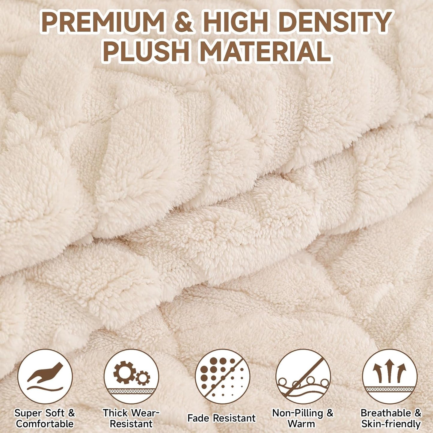 OTOB Plush Couch Cover for Dogs Washable, Non Slip Fuzzy Soft Armrest Backrest Sofa Slipcovers Geometric Jacquard Pet Friendly Couch Covers Protector All Season, 1 Piece (White, 27.6"x27.6")