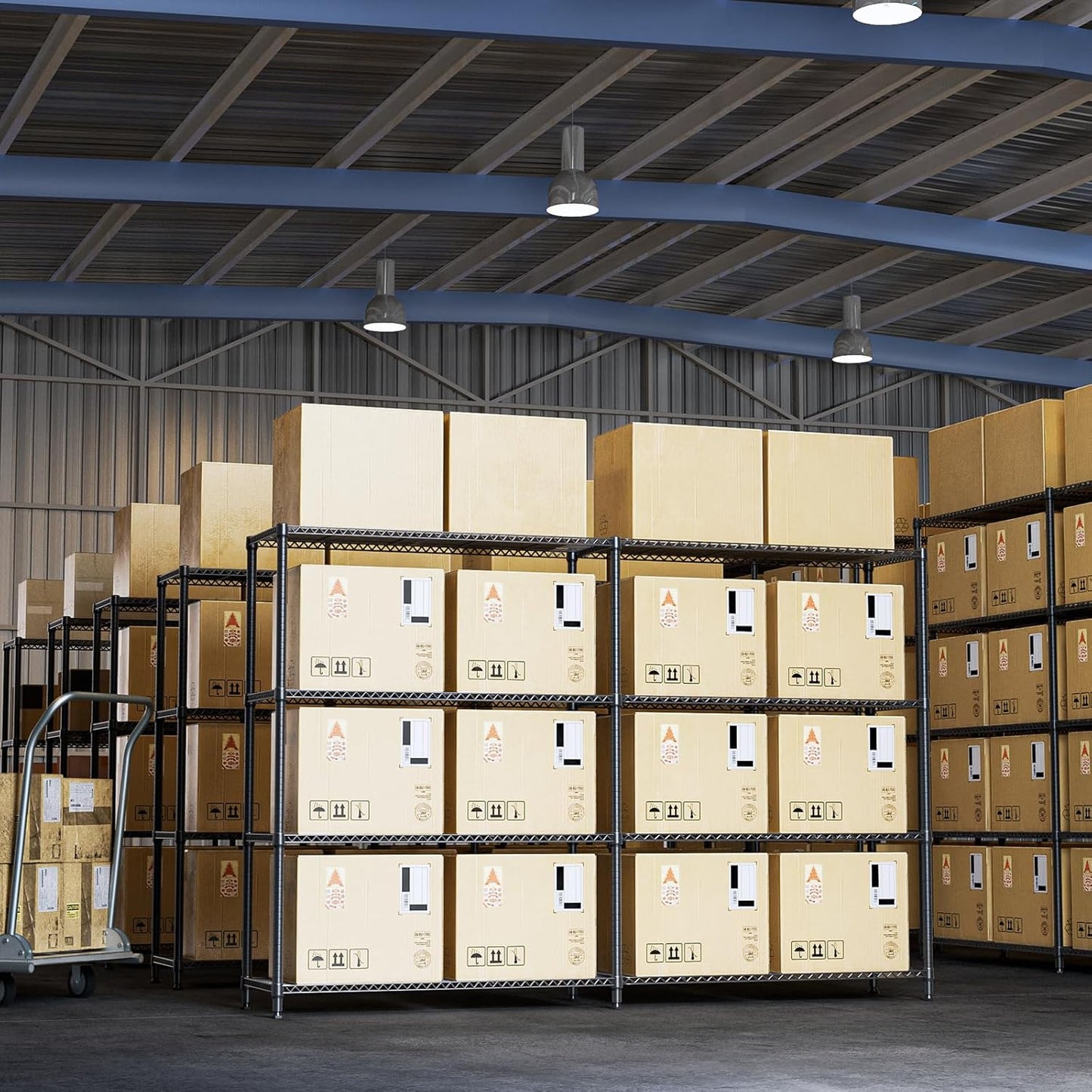 IZEUK 1147 LBS Garage Shelving Wide Storage Shelves Metal Shelves Heavy Duty Adjustable Utility Shelf Rack (Black, 4 Tiers, 15.7" D x 33.5" W x 59.5" H)