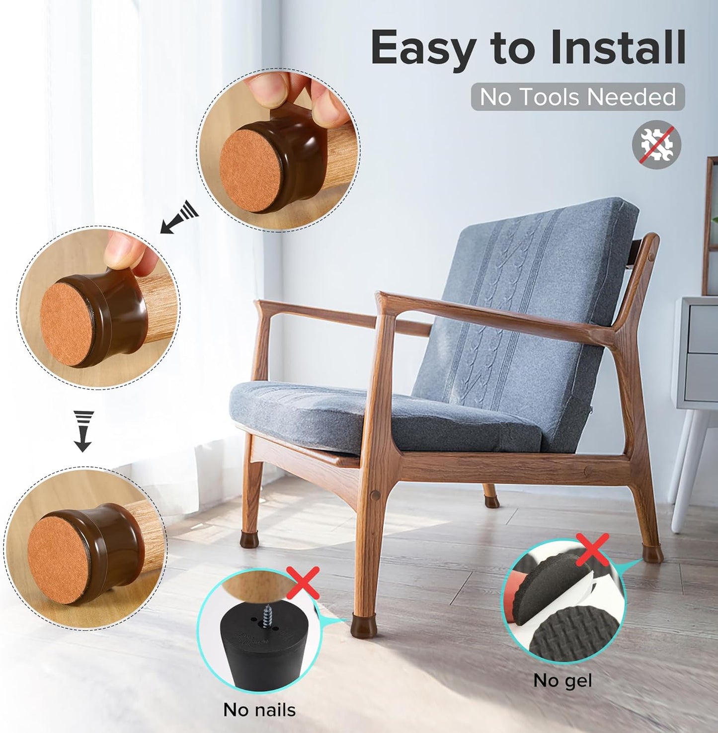 24PCS Upgraded Silicone Chair Leg Floor Protectors for Hardwood Floors, Furniture Sliders for Chair Legs, Felt Bottom Furniture Pads, Anti-Slip Round&Square Cap Covers to Scratch and Reduce Noise