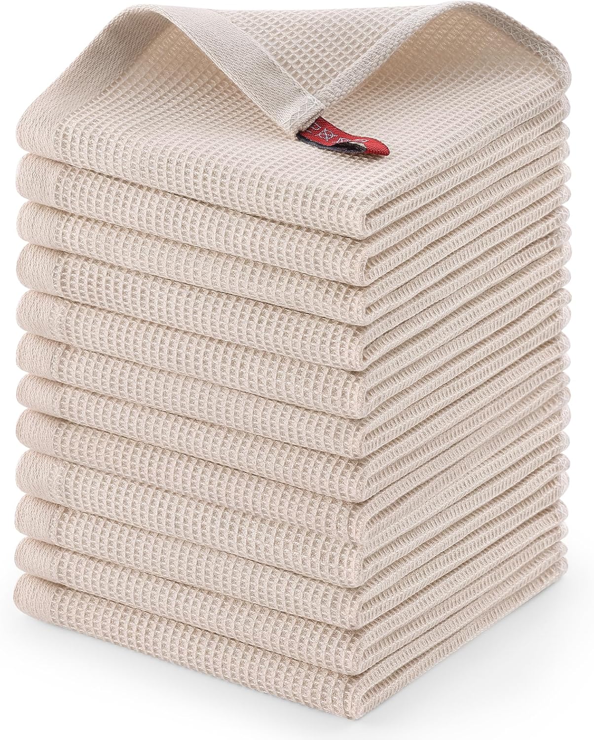 Homaxy 100% Cotton Waffle Weave Dish Cloths - 12 Pack Soft and Absorbent Dish Towels - 12 x 12 Inches Quick Dry Dish Rags - Beige