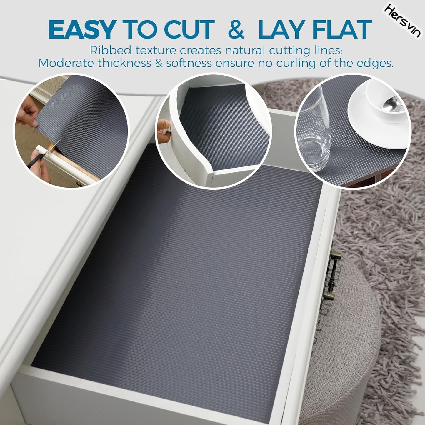 Shelf Liners 20 in x 20 ft EVA Drawer Mats, Non-Adhesive Cupboard Pad, Kitchen Cabinet Lining Fridge Cushion (Gray Stripe, 50.8cmx610cm)