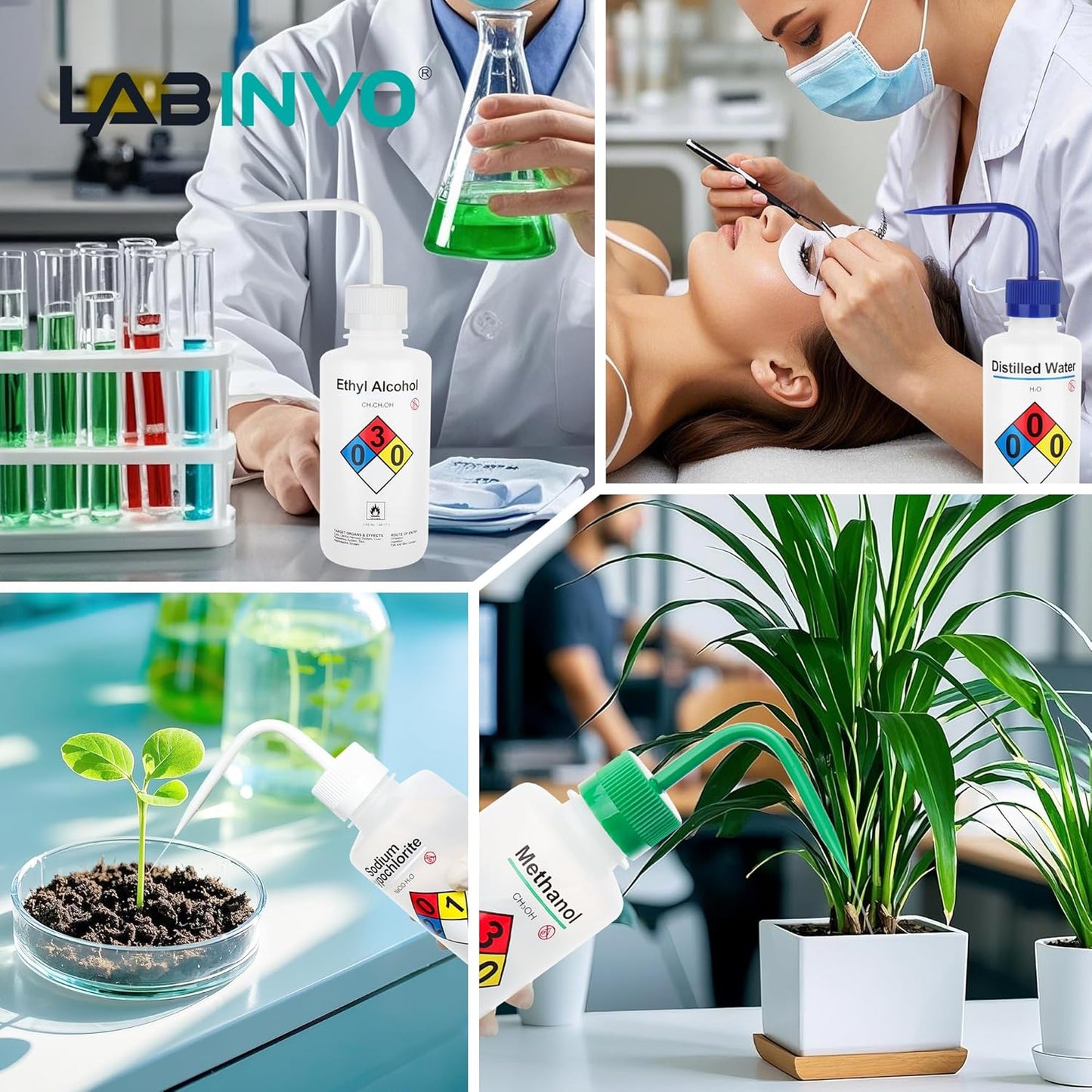 Self-Venting Safety Wash Bottles(Methanol), Pack of 1, With Chemical Name,.Vol.500Ml,Ldpe Material,Cap In Green Color.IN-WBM501