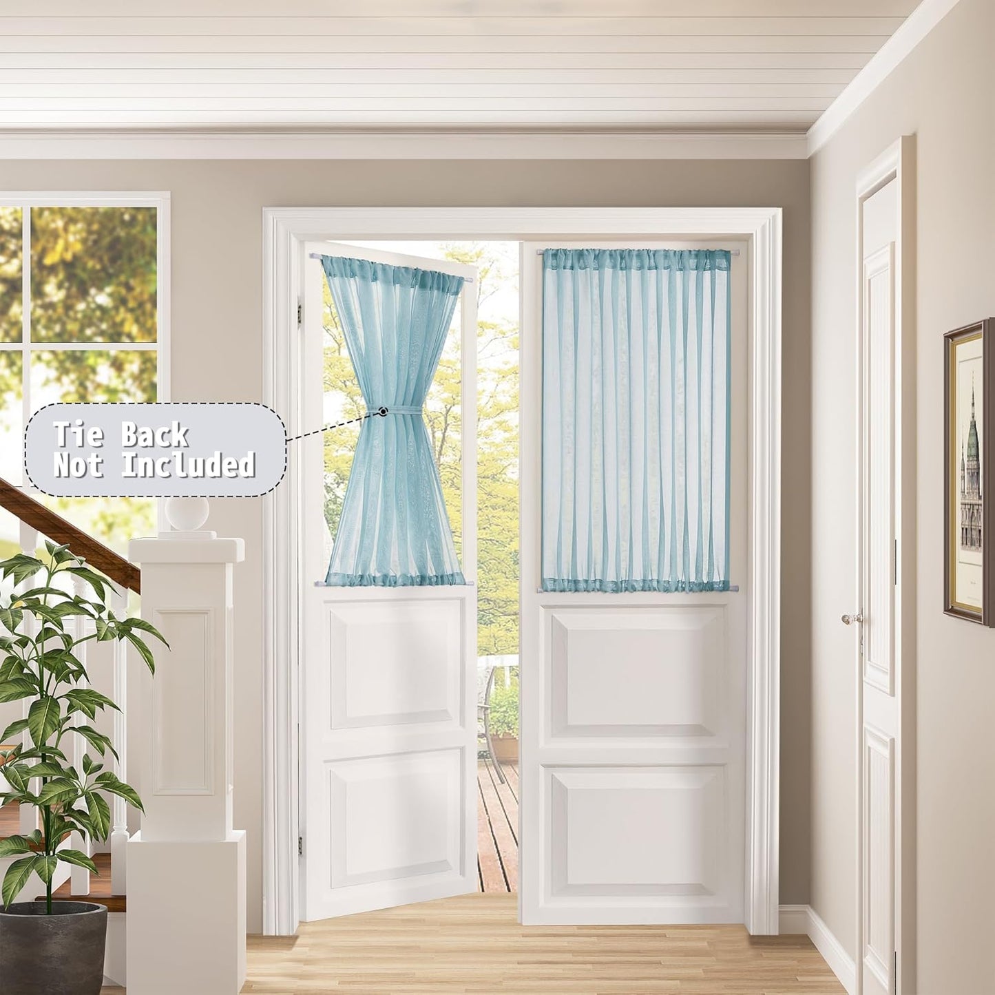 Tollpiz Short Sheer Door Curtain Closet Linen Textured Curtain Sheers Doorway Light Filtering Voile Patio Door Rod Pocket Curtains French Door, 54 x 54 inches Long, Dusty Blue, Set of 1 Panel