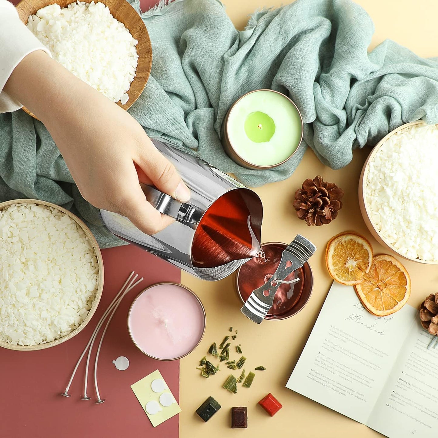 Hearth & Harbor Soy Candle Wax for Candle Making - Natural Soy Wax for Candle Making 12.4 oz Bag, Premium Soy Wax Flakes, 50 Cotton Candle Wicks, 50 Wick Stickers, & 2 Centering Devices