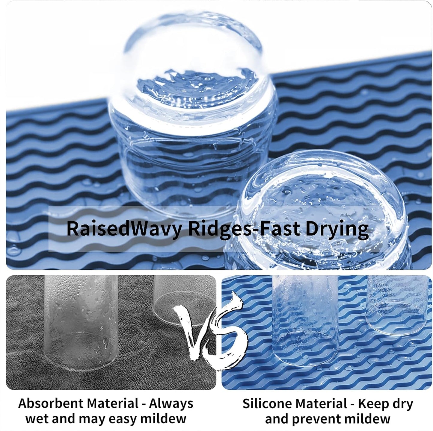 ZLR Silicone Dish Drying Mat for Kitchen Counter, Eco-Friendly Fast Dry Dish Mat, Easy Clean Multi Usage Drying Matt, Heat Resistant Trivet, 12" x 16" Large, Lichen Blue